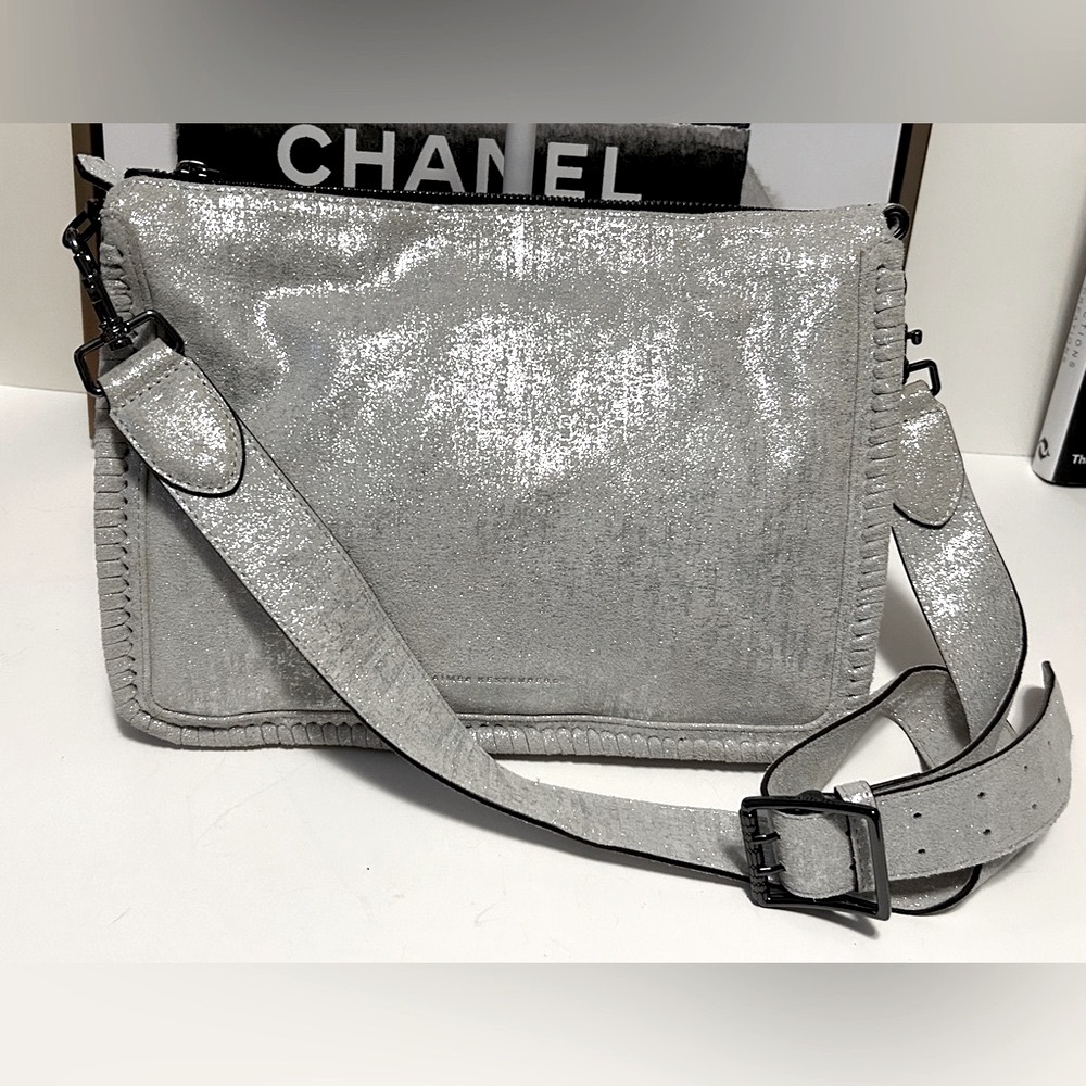 Aimee Kestenberg Leather Silver crossbody shoulder bag  New - Picture 3 of 12